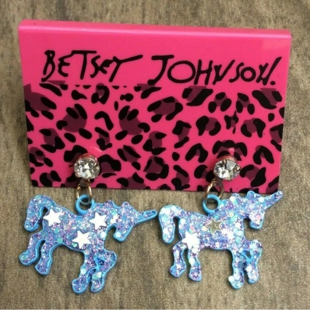 Betsey Johnson Glittery Blue Unicorn Earrings
